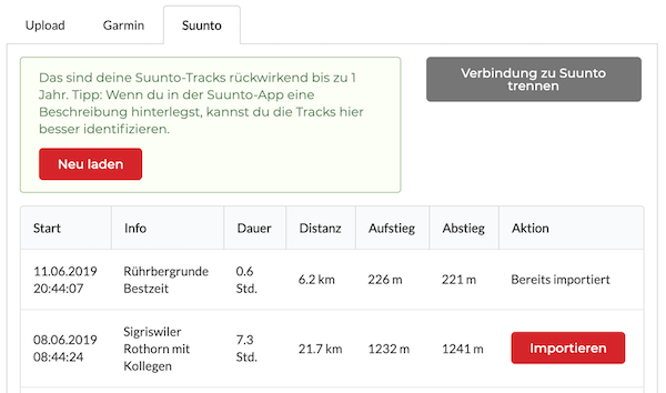 Suunto-Import