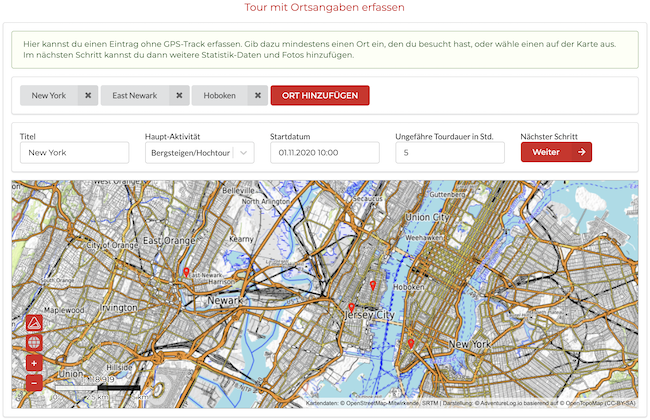 Tour ohne GPS efassen